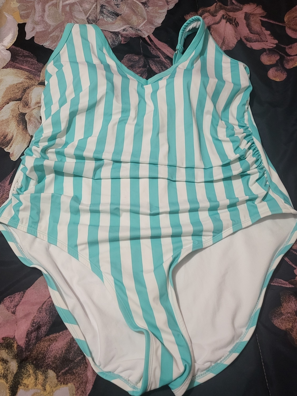 Kona Sol Aqua and White Striped Kids One-Piece Swimsuit